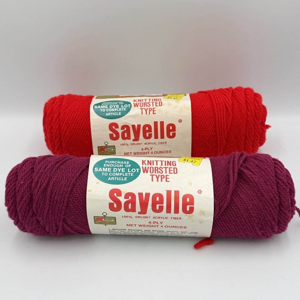 VTG Sayelle Yarn Lot 2 Skeins Devil Red Aurora Pink Worsted Acrylic